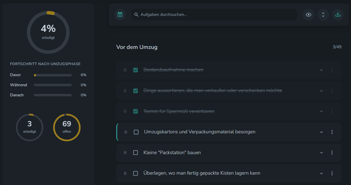 Screenshot: Checkliste