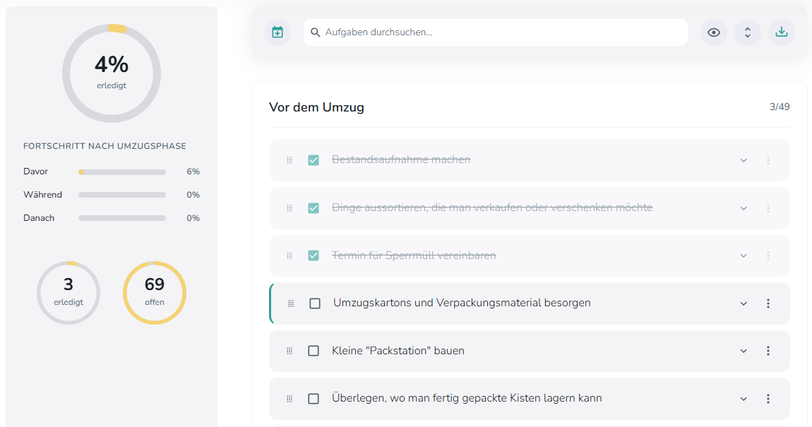 Screenshot: Checkliste